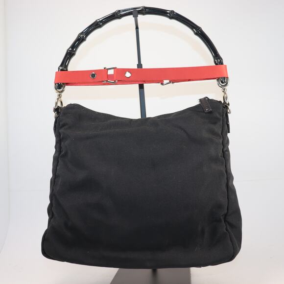 Vintage Gucci Nylon Bamboo Handle Black Shoulder Bag Italy Made Style 000.0582 - Picture 2 of 10